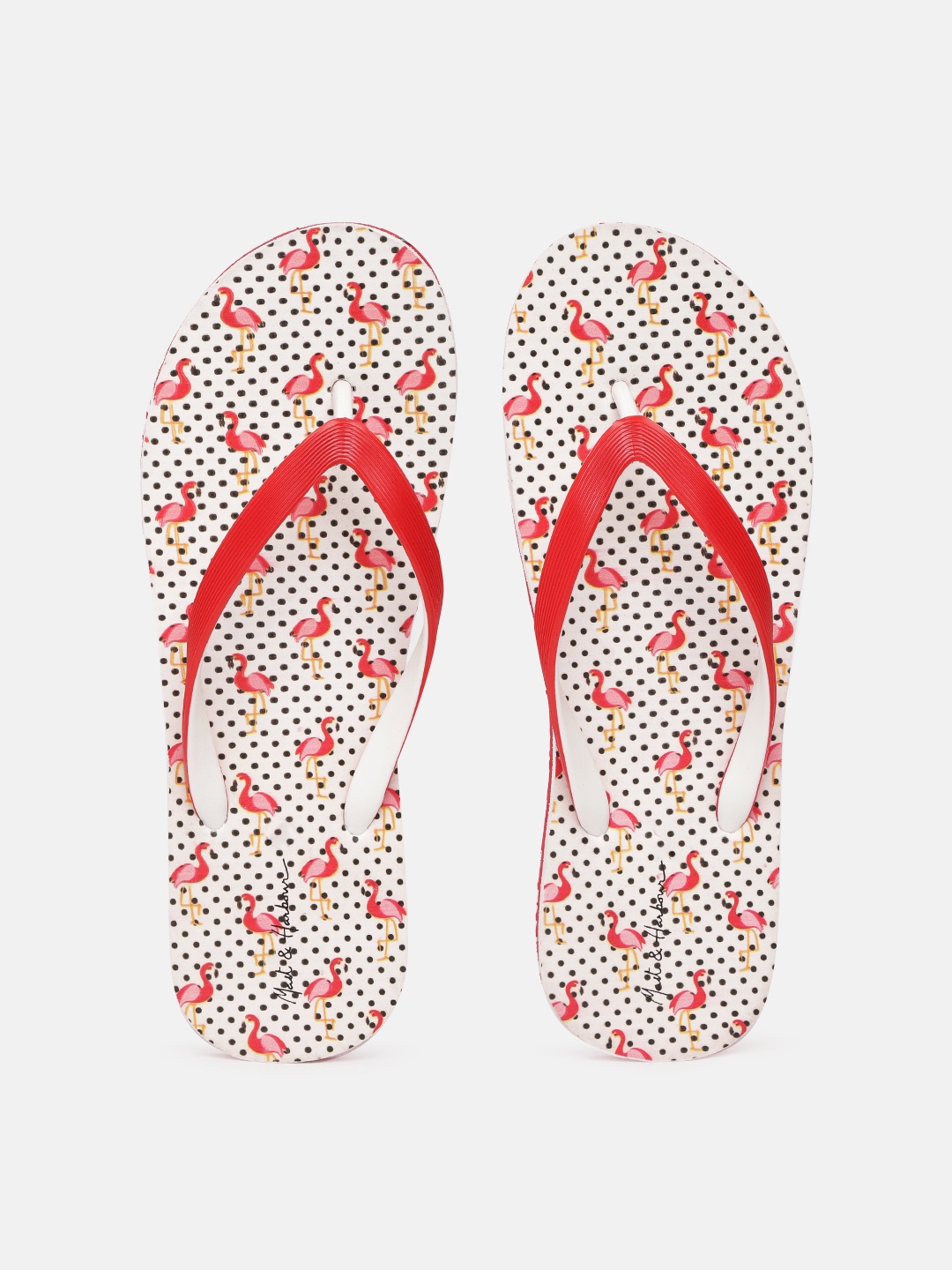 

Mast & Harbour Women Red & White Flamingo Print Thong Flip-Flops