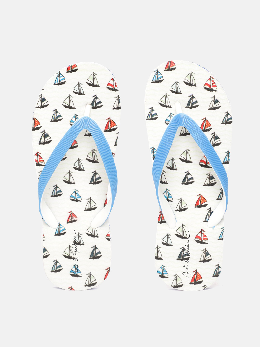 

Mast & Harbour Women Blue & White Nautical Print Thong Flip-Flops