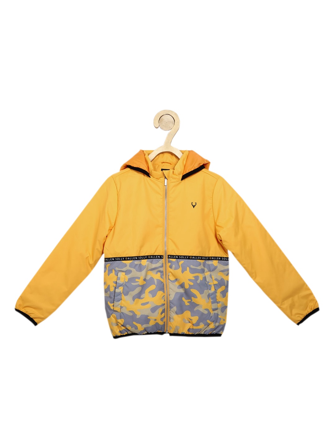 

Allen Solly Junior Boys Yellow Camouflage Bomber with Patchwork Jacket