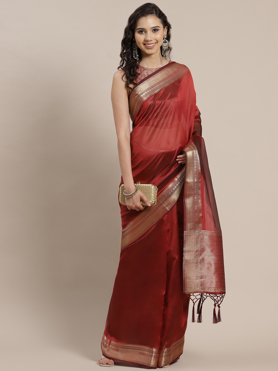 

Inddus Maroon Organza Saree