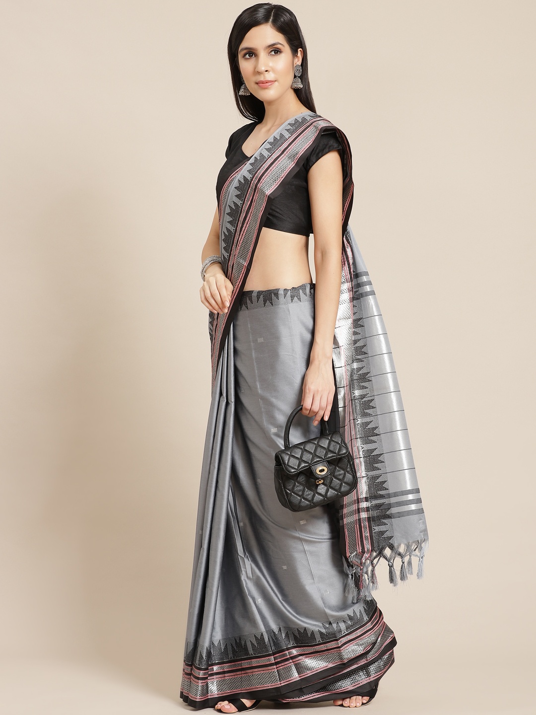 

Anouk Grey & Black Woven Design Banarasi Saree