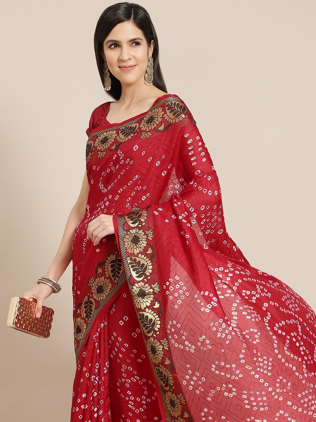 

Anouk Red & White Bandhani Print Saree