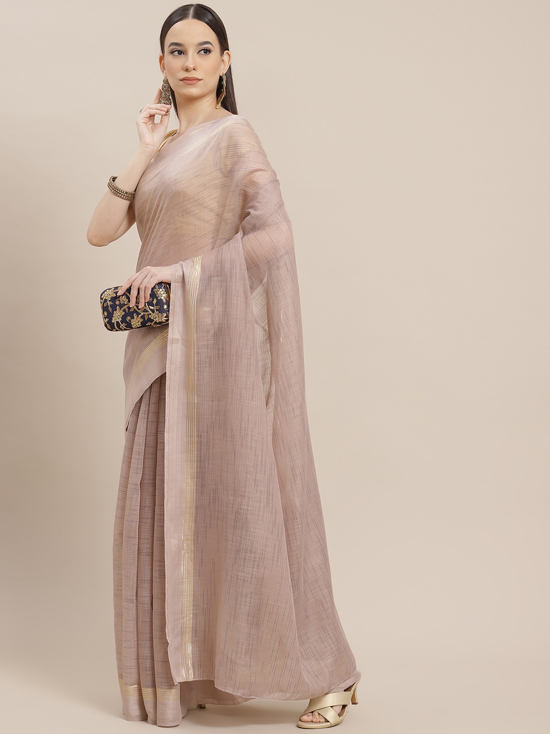 

Anouk Taupe & Blue Striped Saree