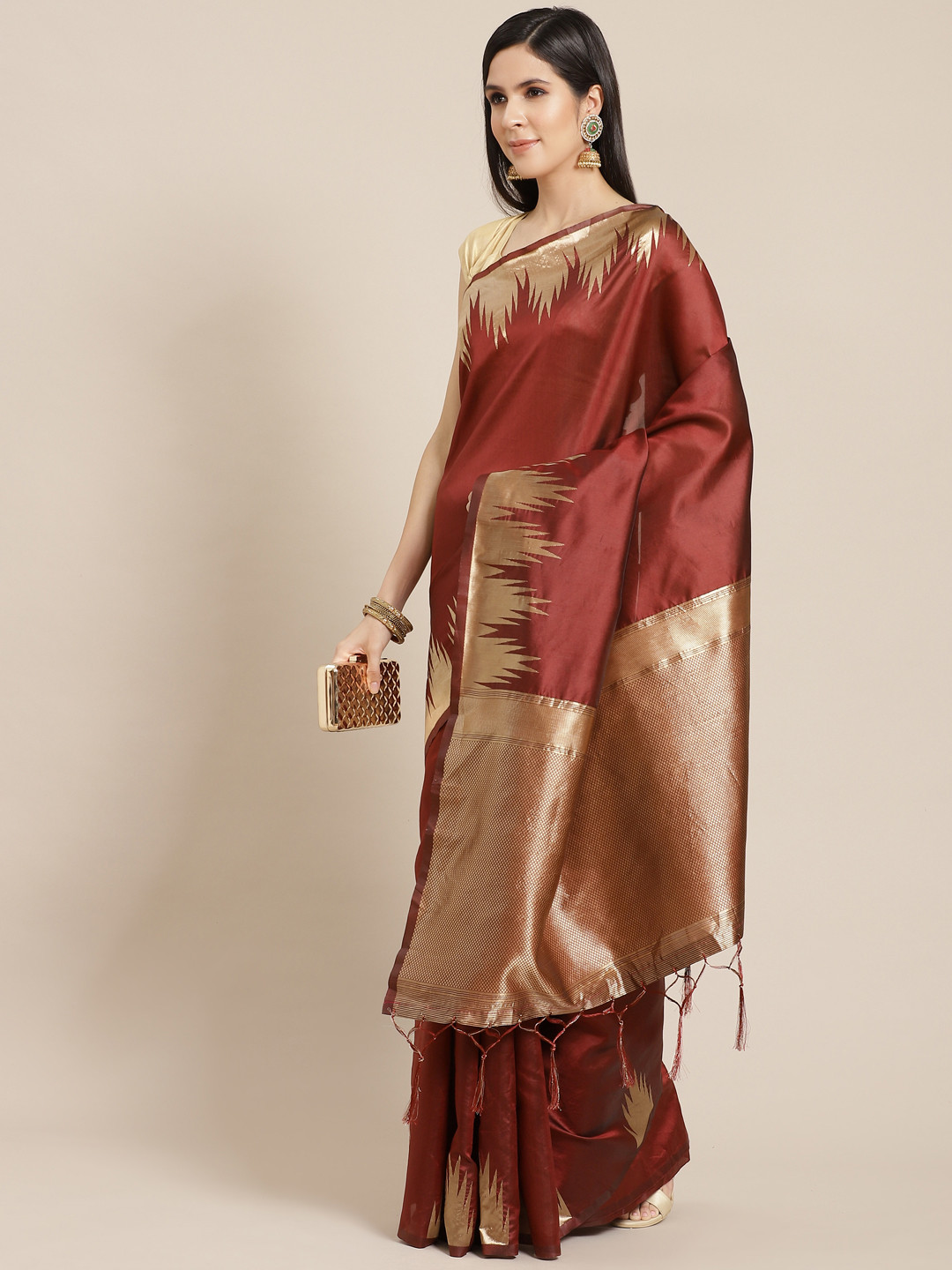 

Anouk Maroon & Golden Woven Design Banarasi Traditional Saree