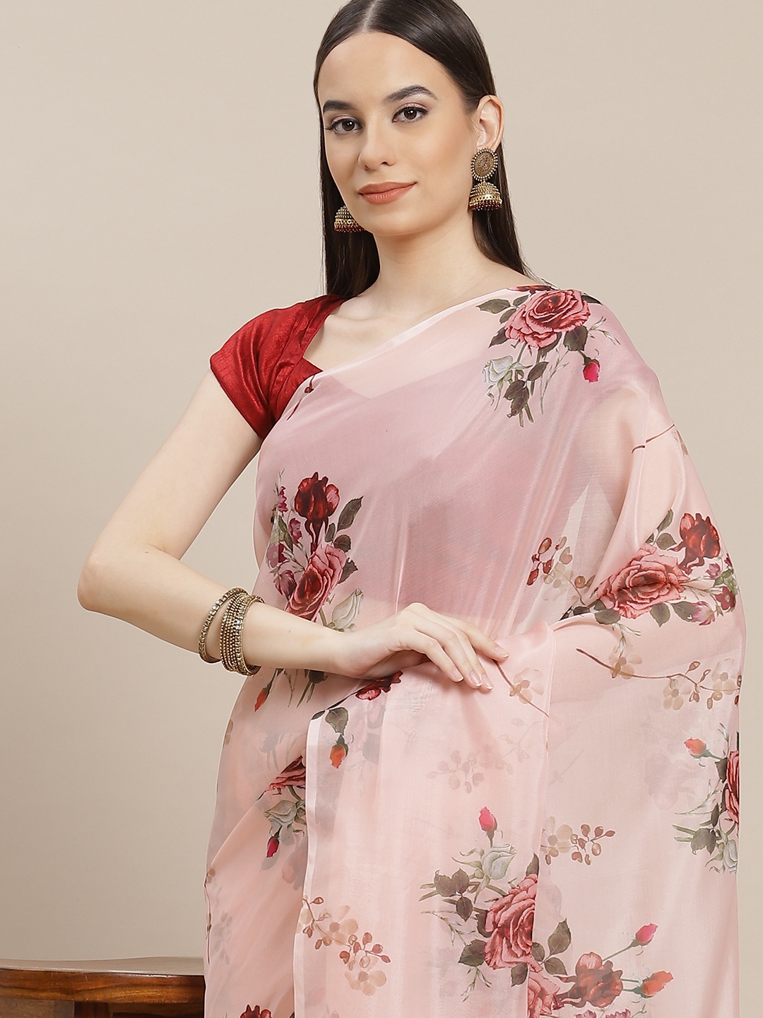 

Anouk Pink & Maroon Floral Silk Blend Saree