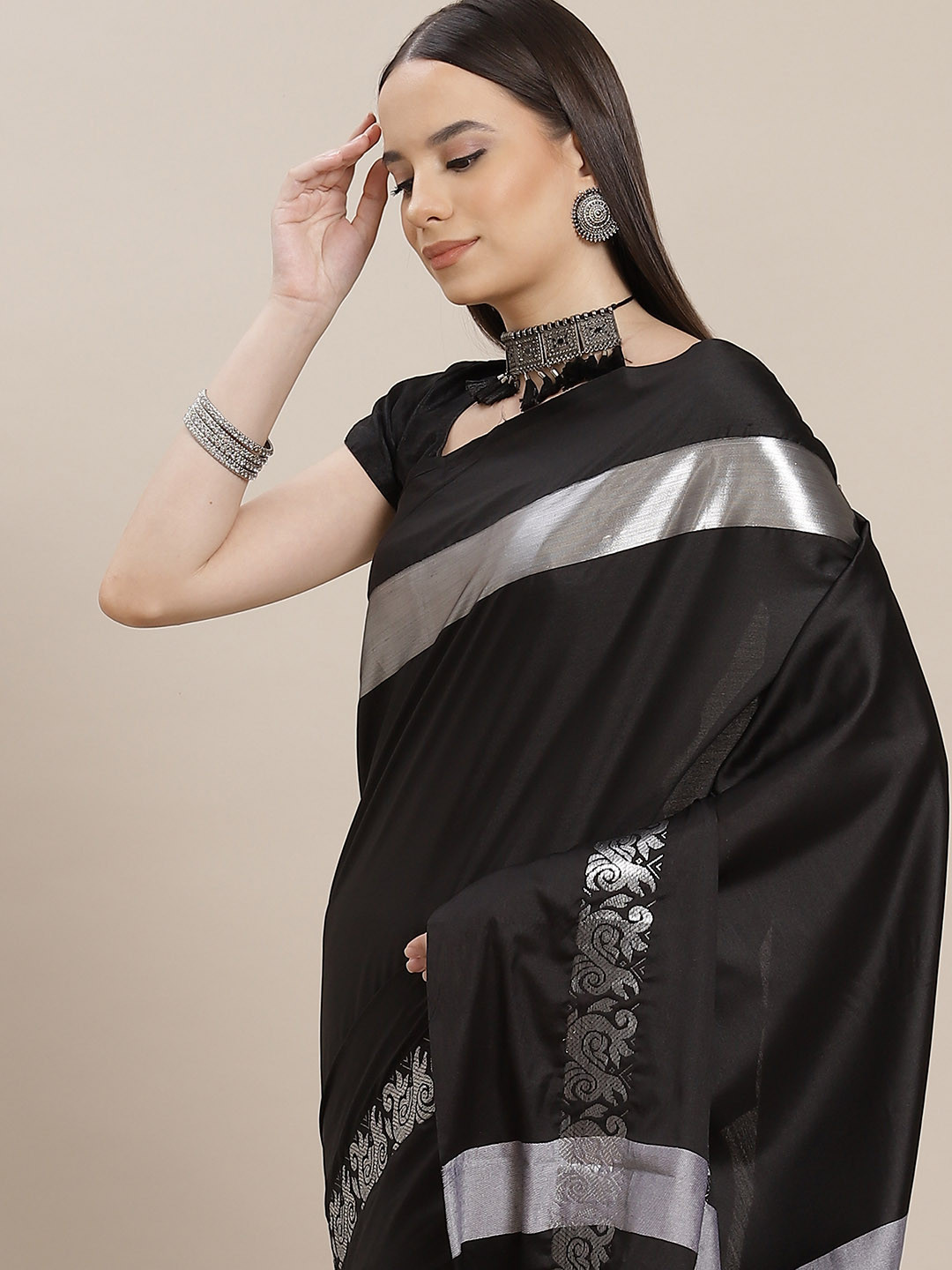 

Anouk Black & Silver Woven Design Banarasi Saree
