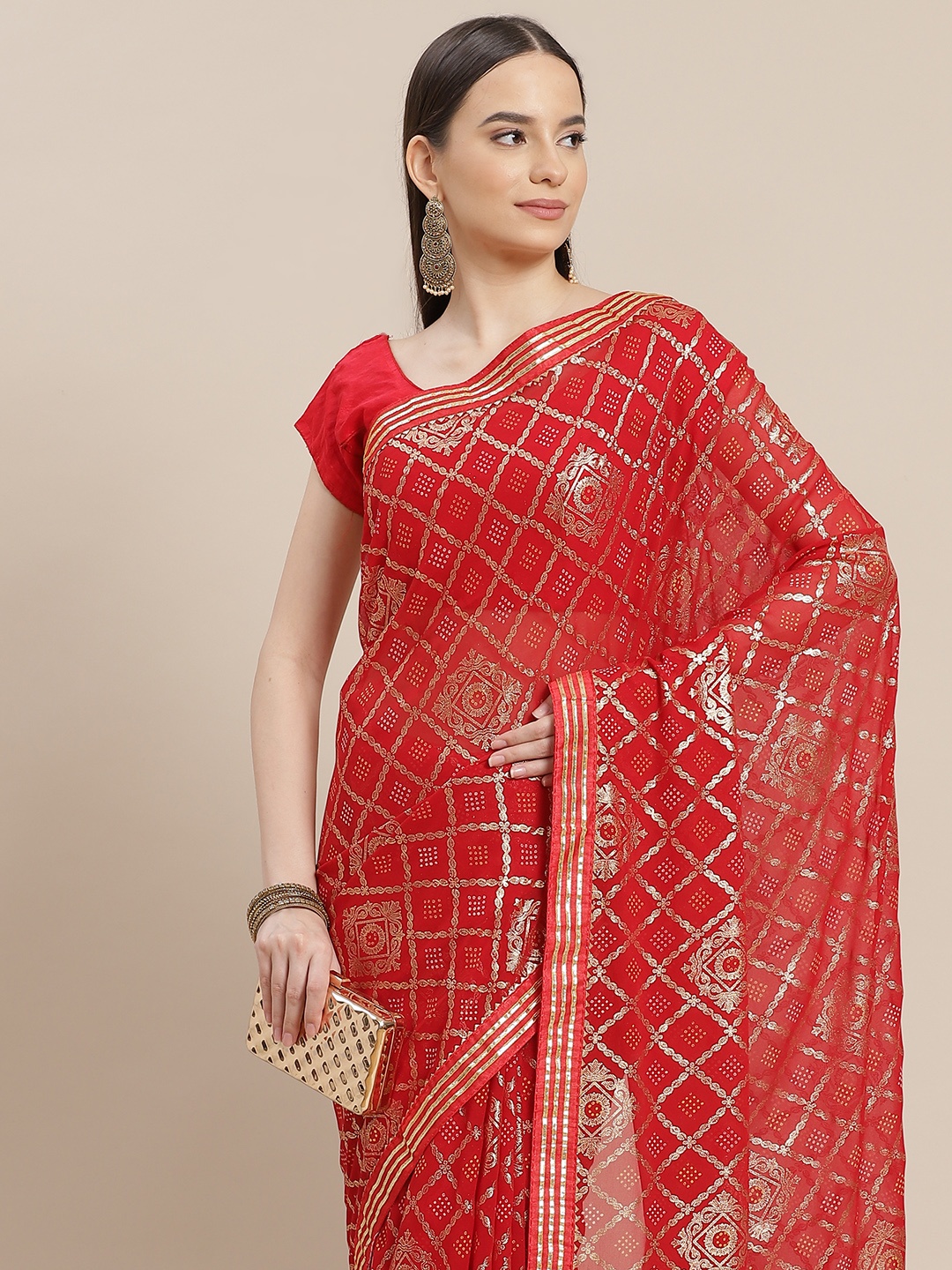

Anouk Red & Golden Gotta Patti Bandhani Saree
