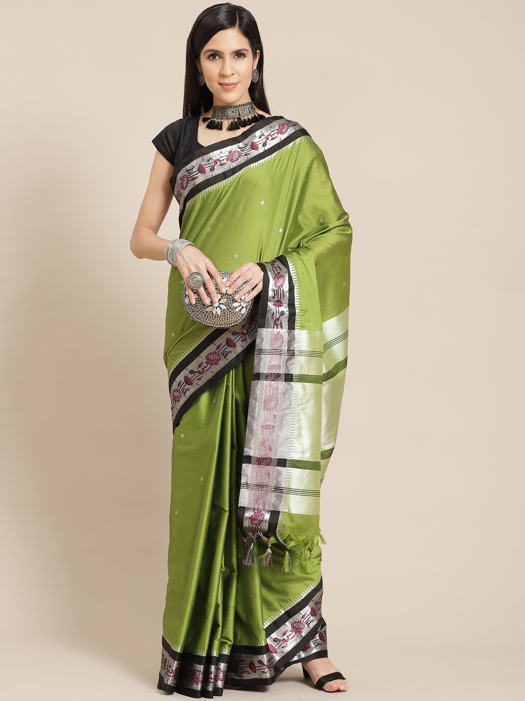 

Anouk Green & Silver Woven Design Banarasi Saree