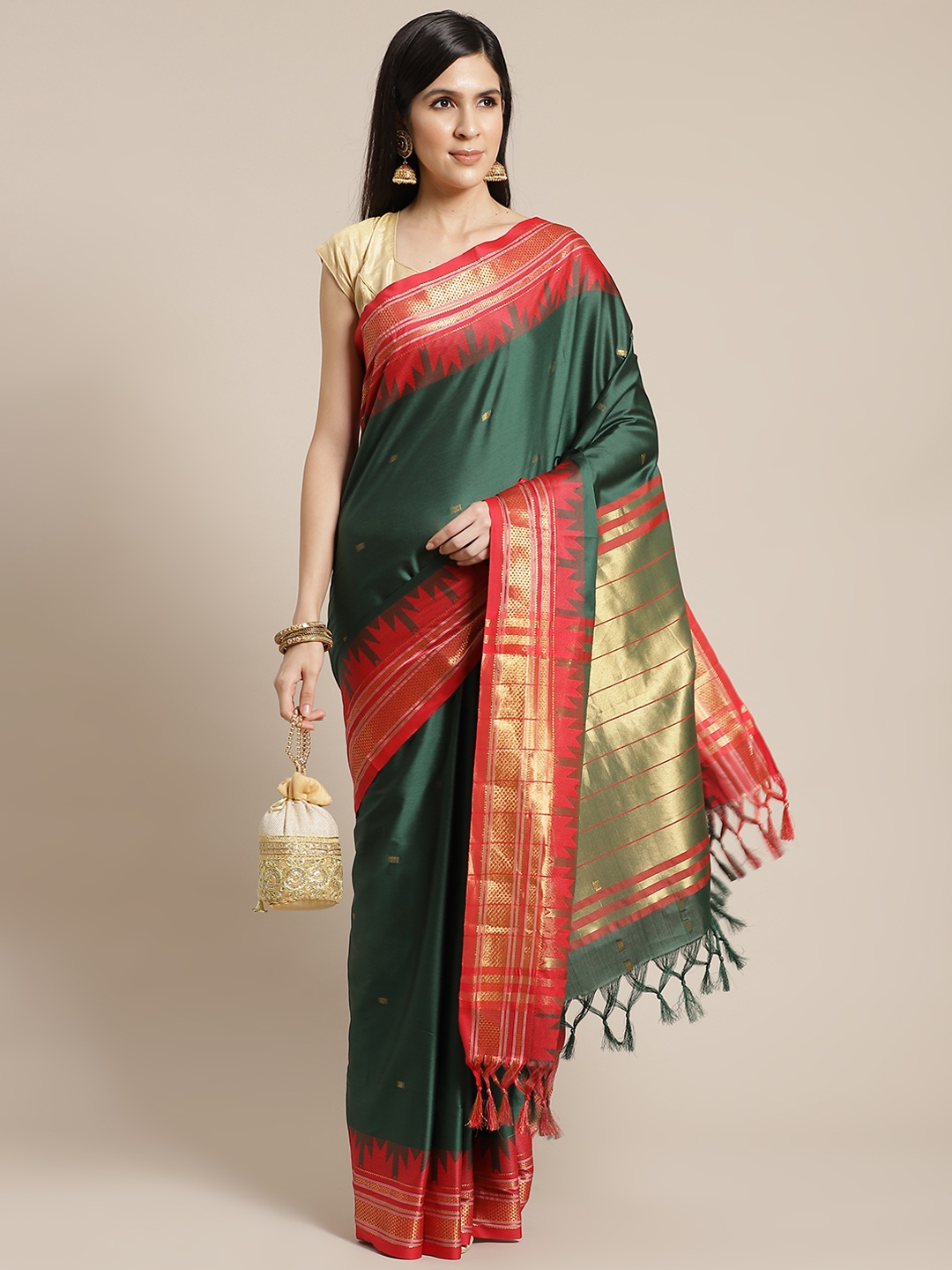 

Anouk Green & Golden Woven Design Banarasi Saree