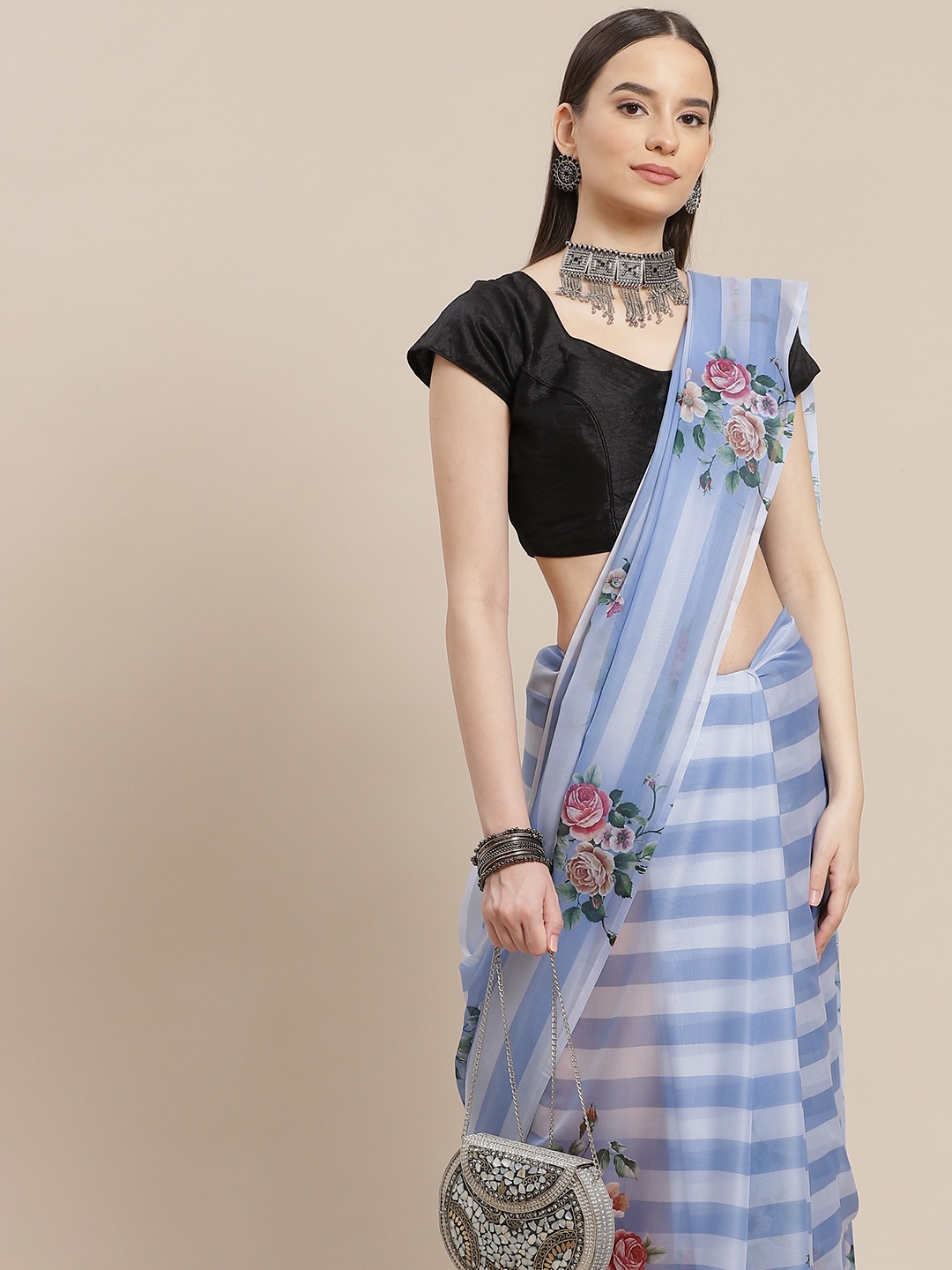 

Anouk Lavender & White Striped Saree