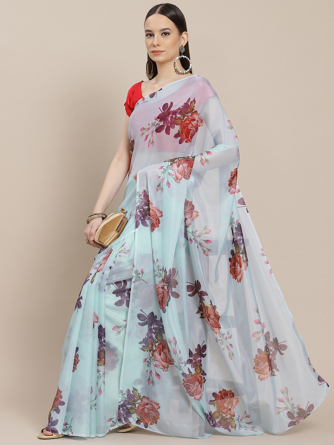 

Anouk Blue & Red Floral Printed Saree