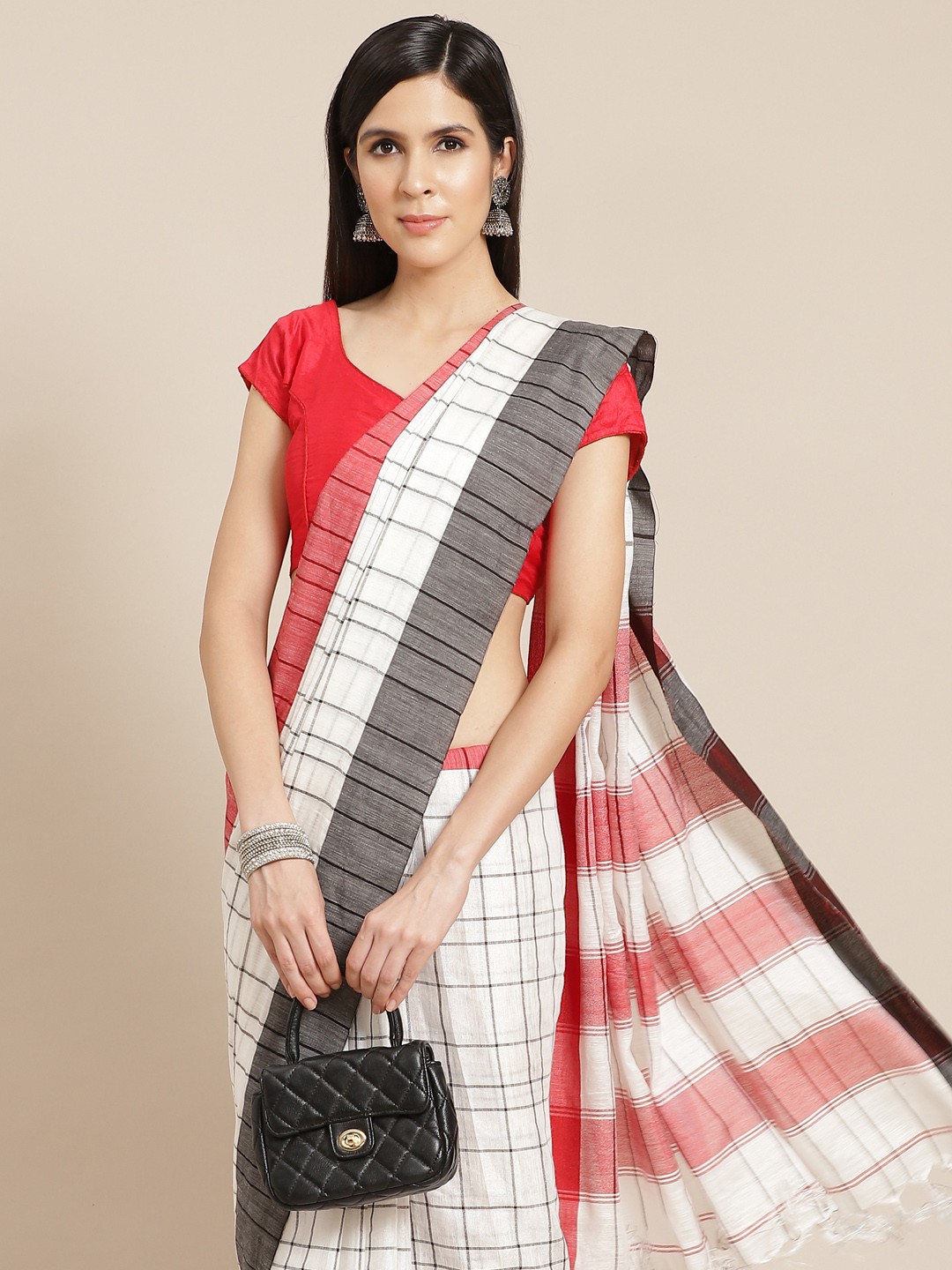 

Anouk White & Black Checked Saree