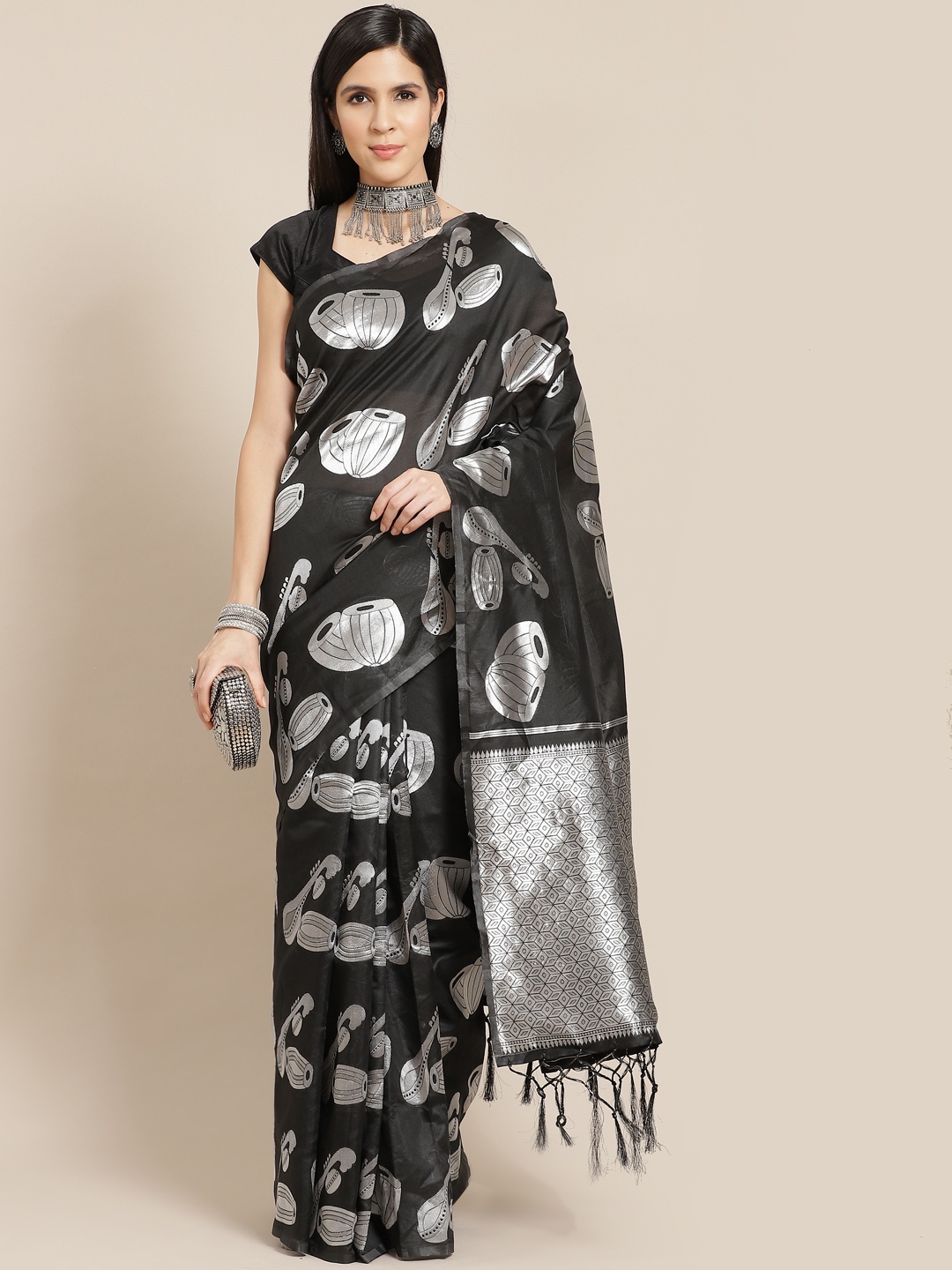 

Anouk Women Black & Silver Woven Design Banarasi Saree