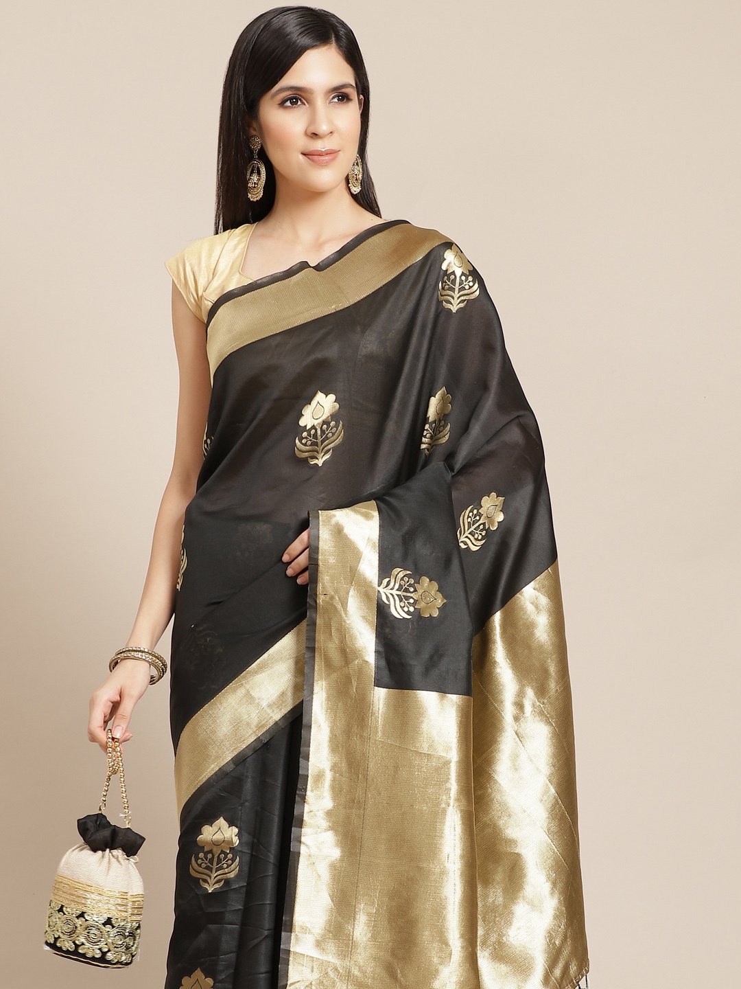 

Anouk Black & Golden Woven Design Banarasi Traditional Saree