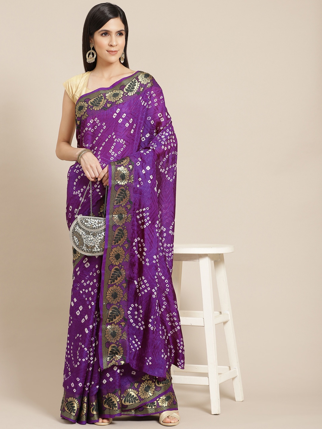 

Anouk Purple & White Bandhani Print Saree