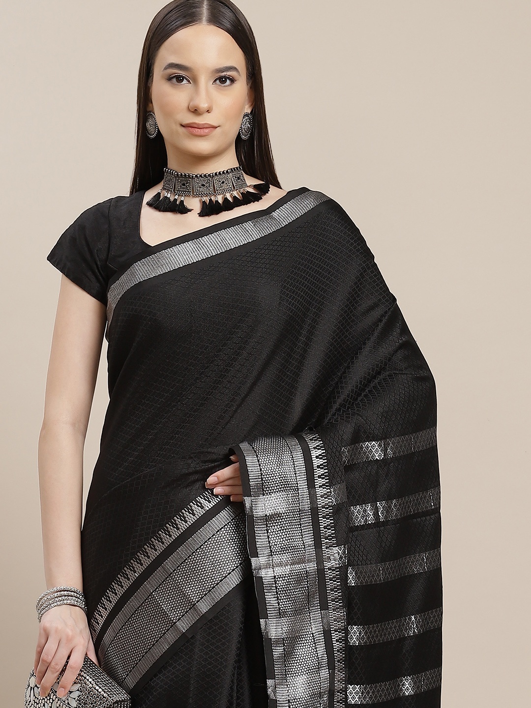 

Anouk Black Geometric Woven Design Banarasi Saree