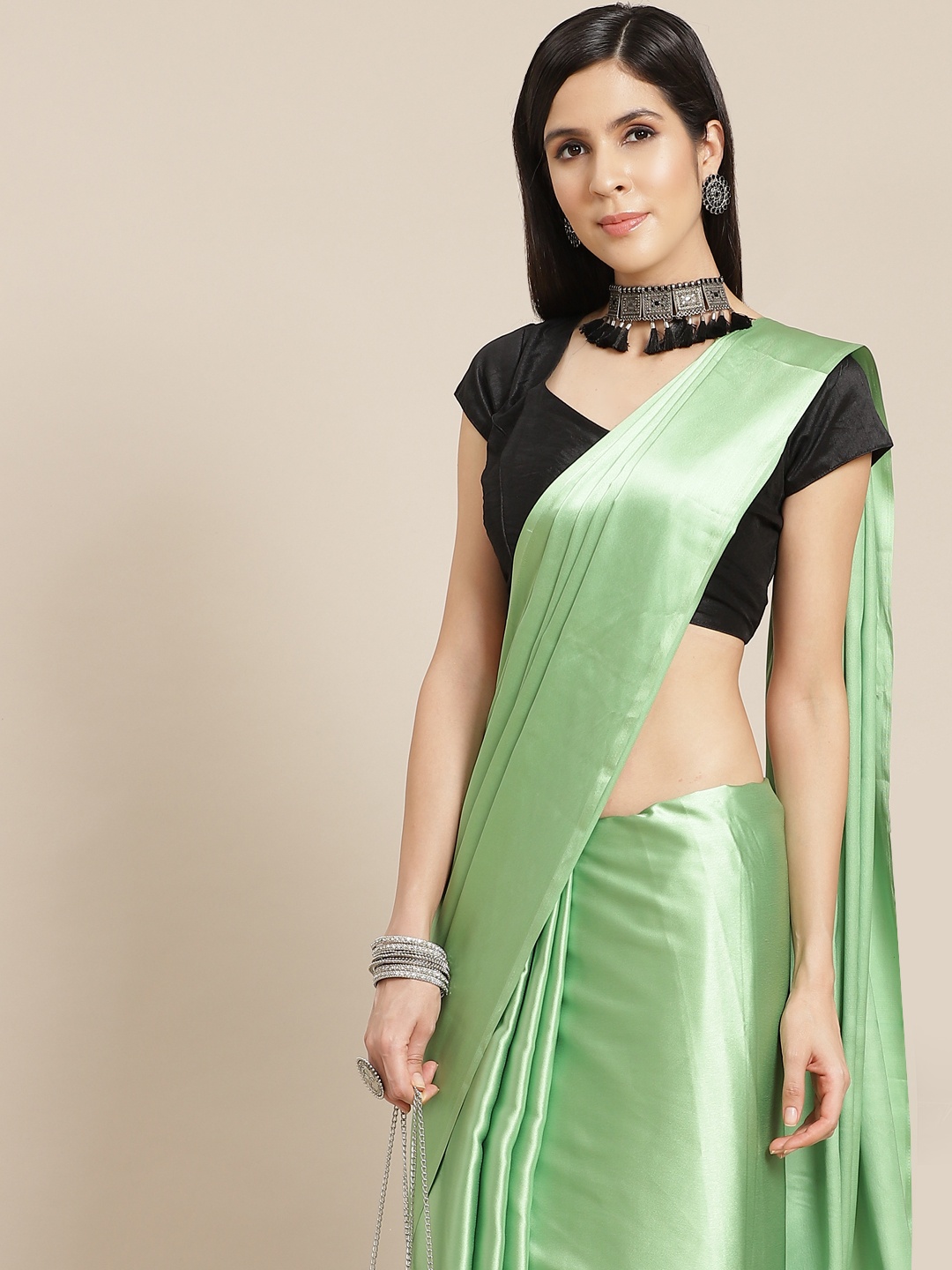

Anouk Green & Black Satin Saree