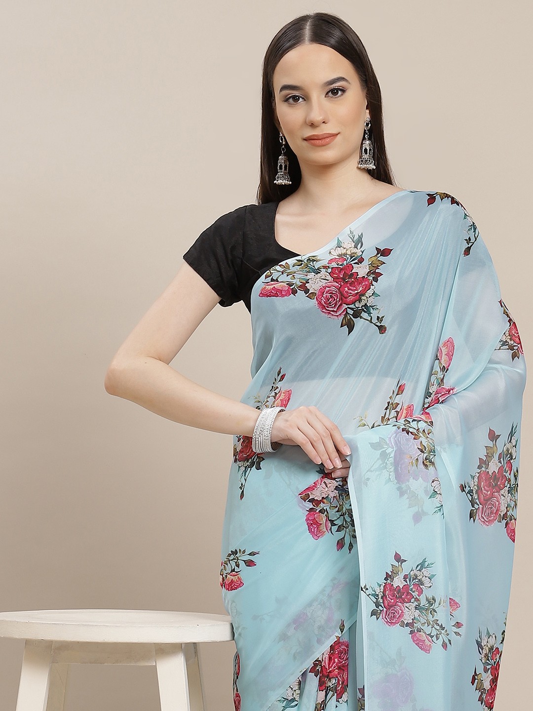 

Anouk Blue & Red Floral Printed Saree