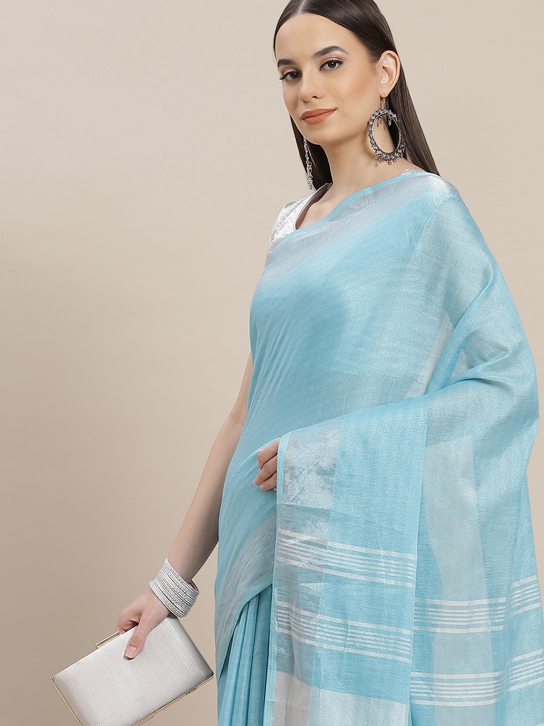 

Anouk Blue Linen Blend Saree
