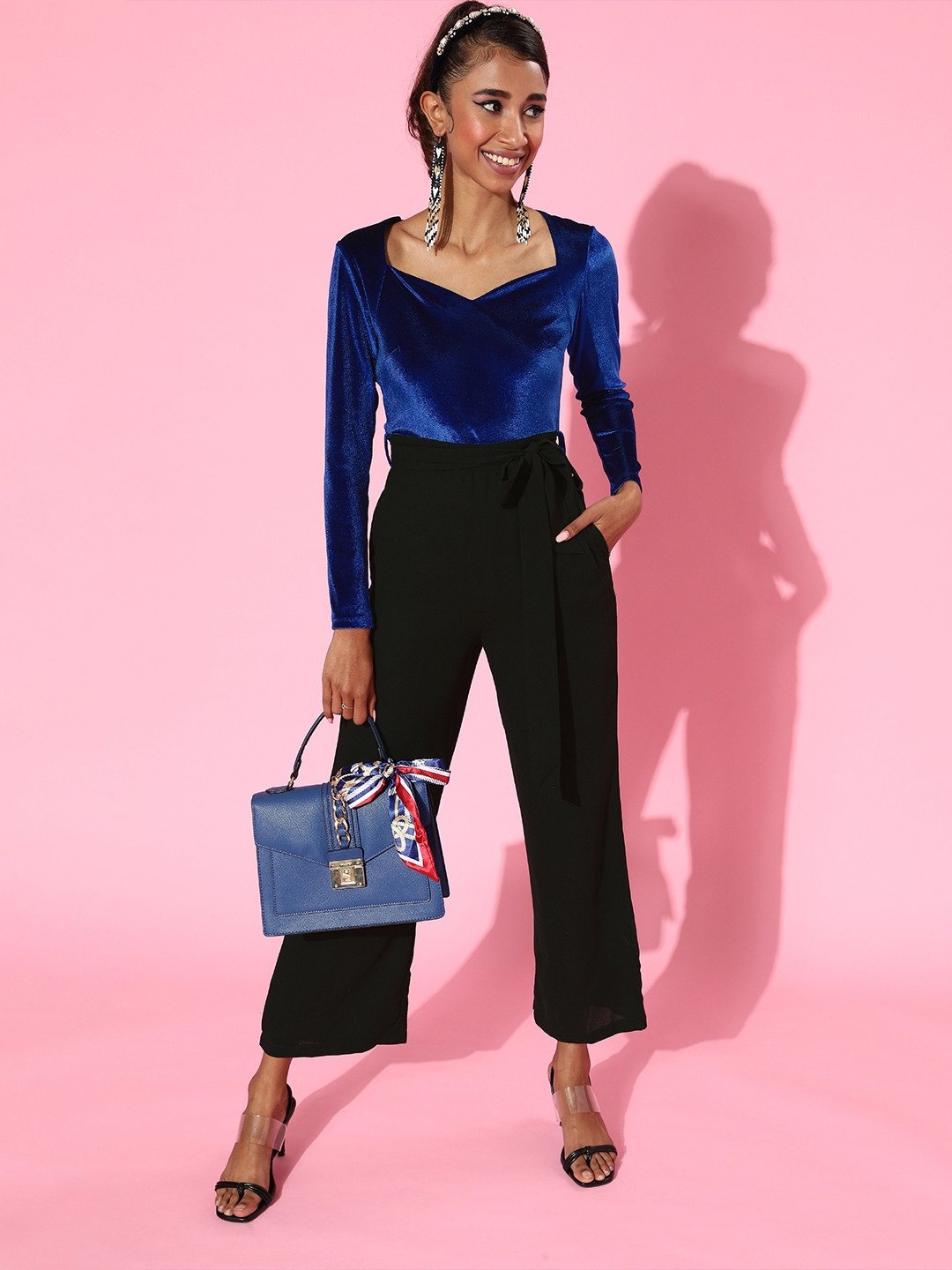 

SASSAFRAS Blue & Black Colourblocked Basic Jumpsuit