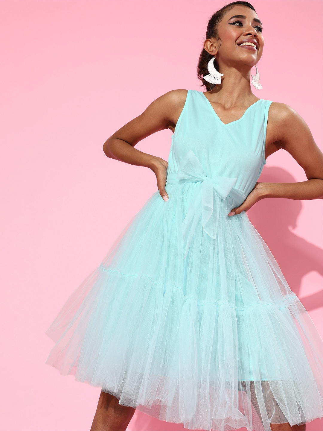 

SASSAFRAS Women Enchanting Sea Green Solid Tulle Dress
