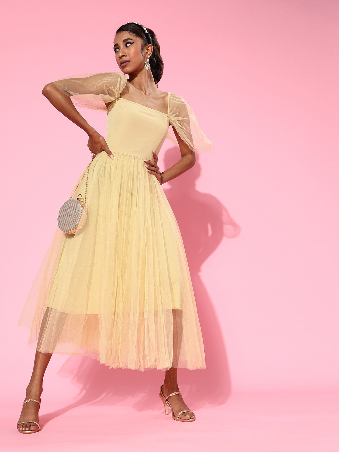 

SASSAFRAS Women Yellow Solid Tulle Dress