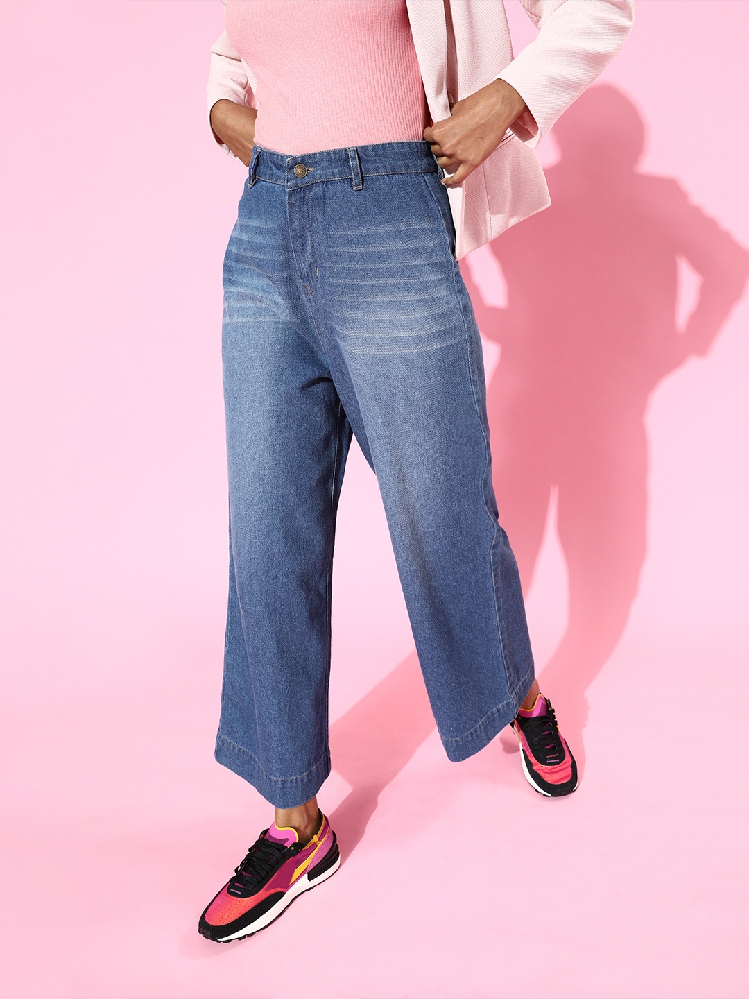 

SASSAFRAS Women Blue Wide Leg High-Rise Jeans