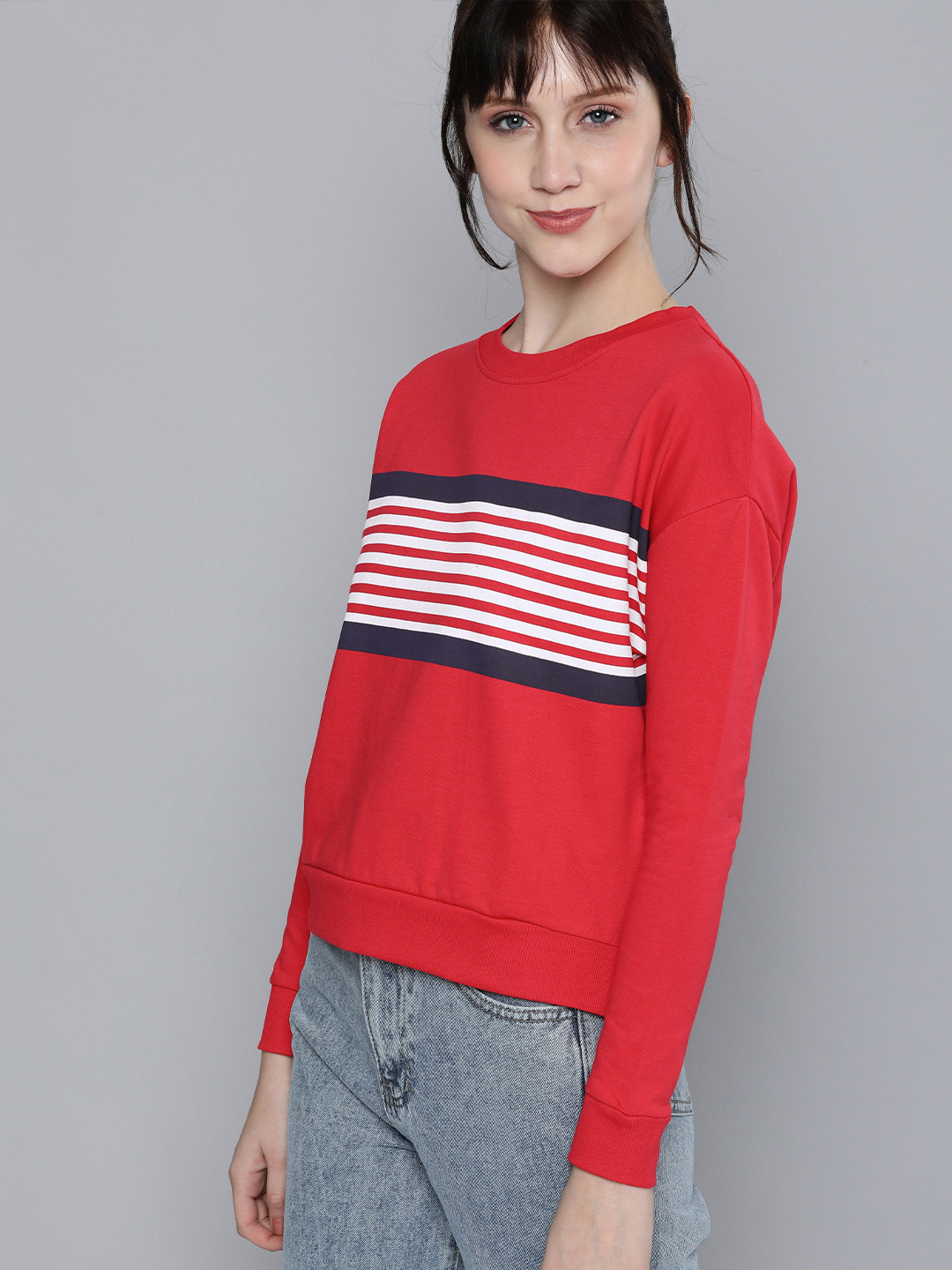 

HERE&NOW Women Red Printed Full Sleeved Sweatshirt