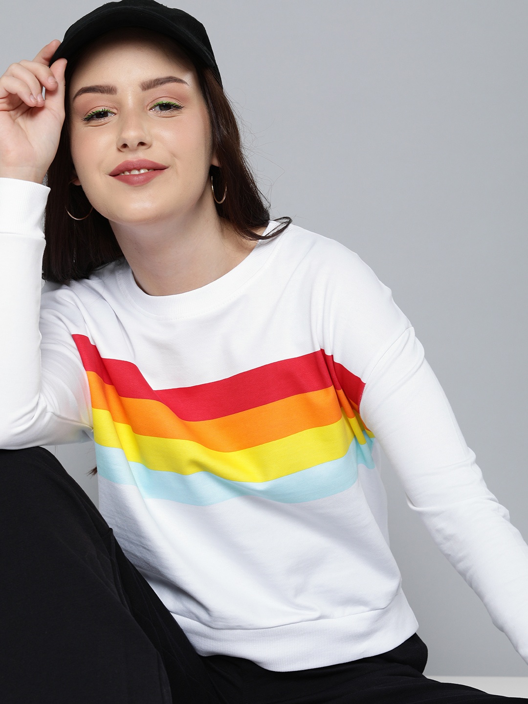

HERE&NOW Women White Pure Cotton Sweatshirt
