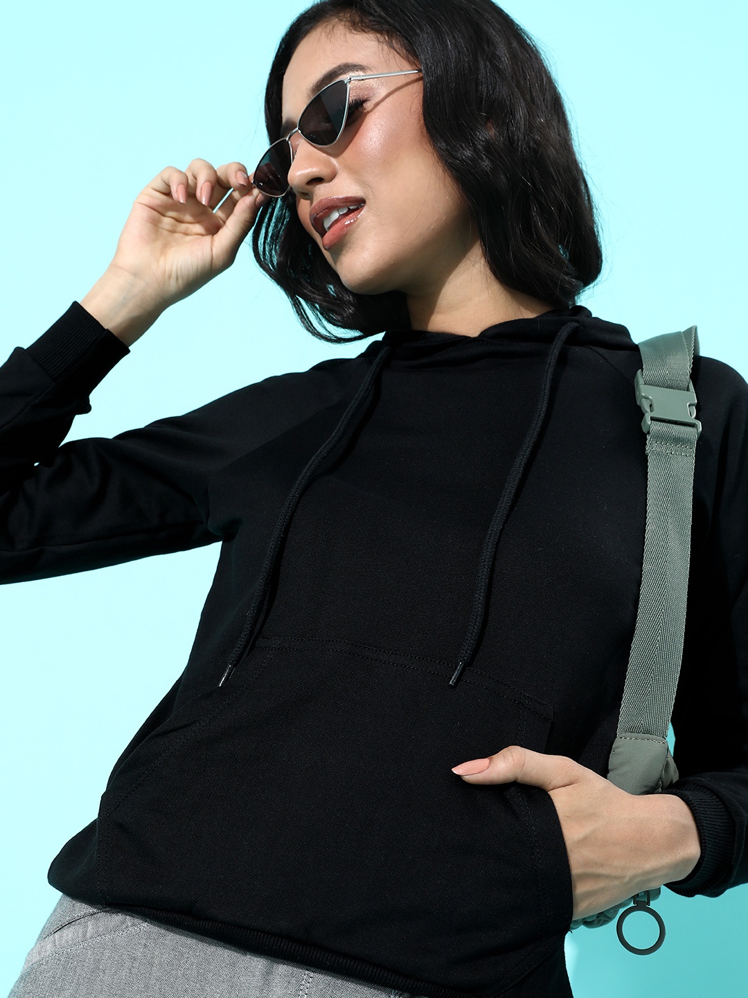 

HERE&NOW Women Stylish Black Solid Sweatshirt
