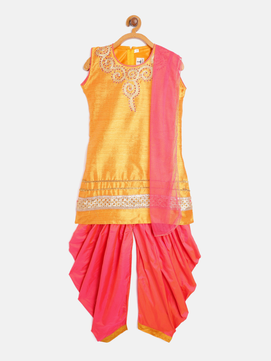 

Aarika Girls Mustard Yellow & Gold Ethnic Embroidered Straight Kurta Patiala & Dupatta