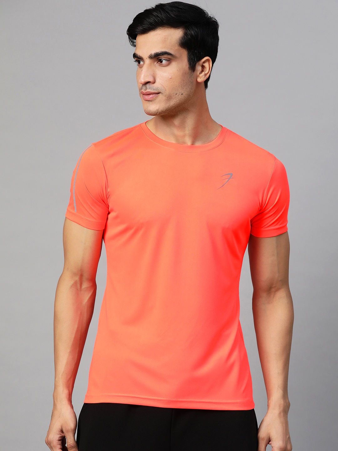 

FUAARK Men Orange Slim Fit Apex Training or Gym T-shirt