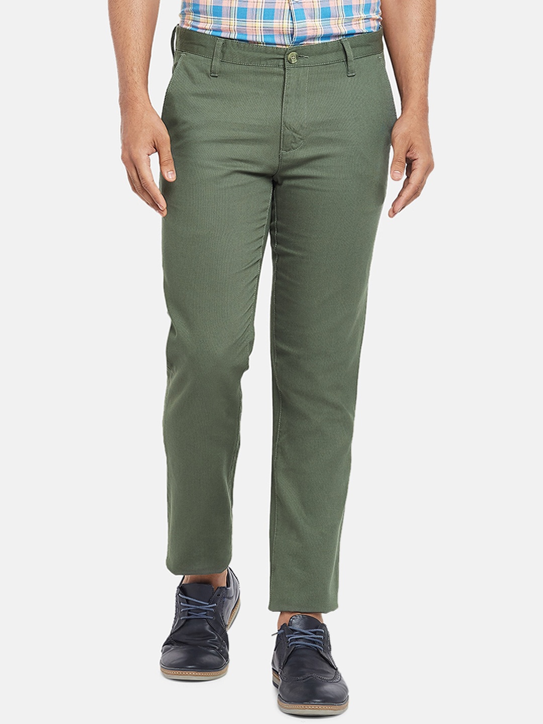 

BYFORD by Pantaloons Men Olive Green Slim Fit Low-Rise Trousers