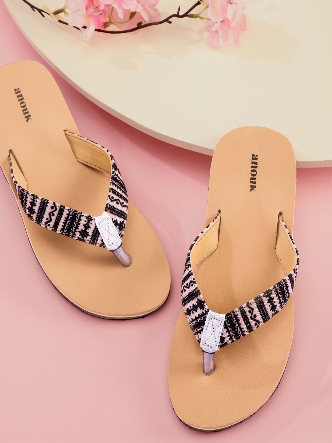 

Anouk Women Navy Blue & Pink Printed Thong Flip-Flops