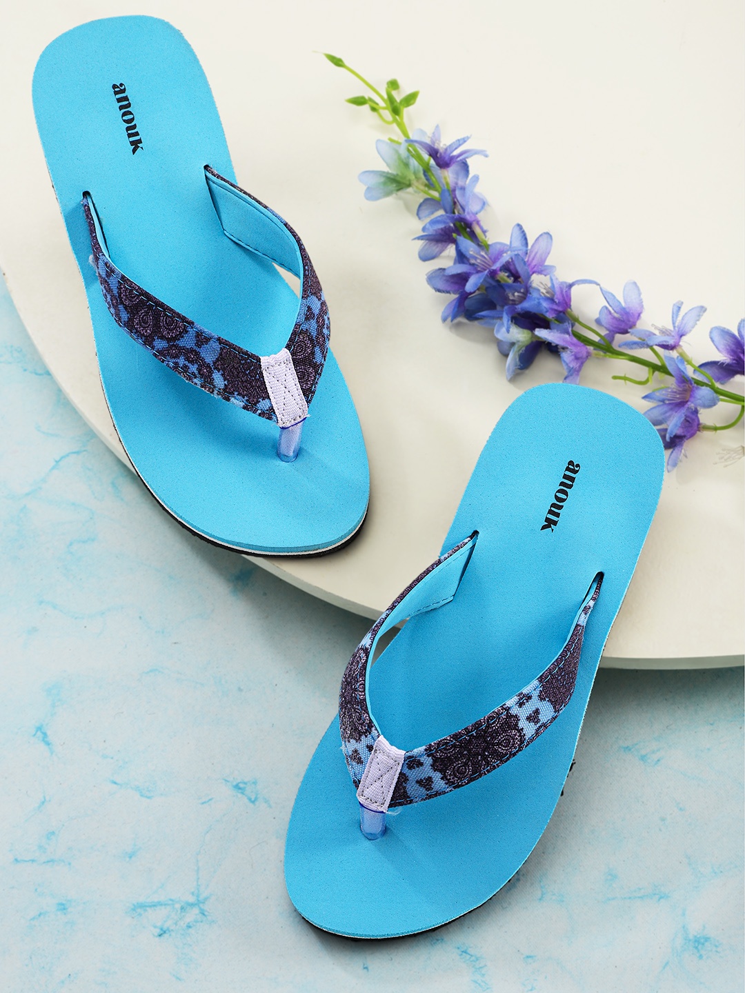 

Anouk Women Blue Printed Thong Flip-Flops