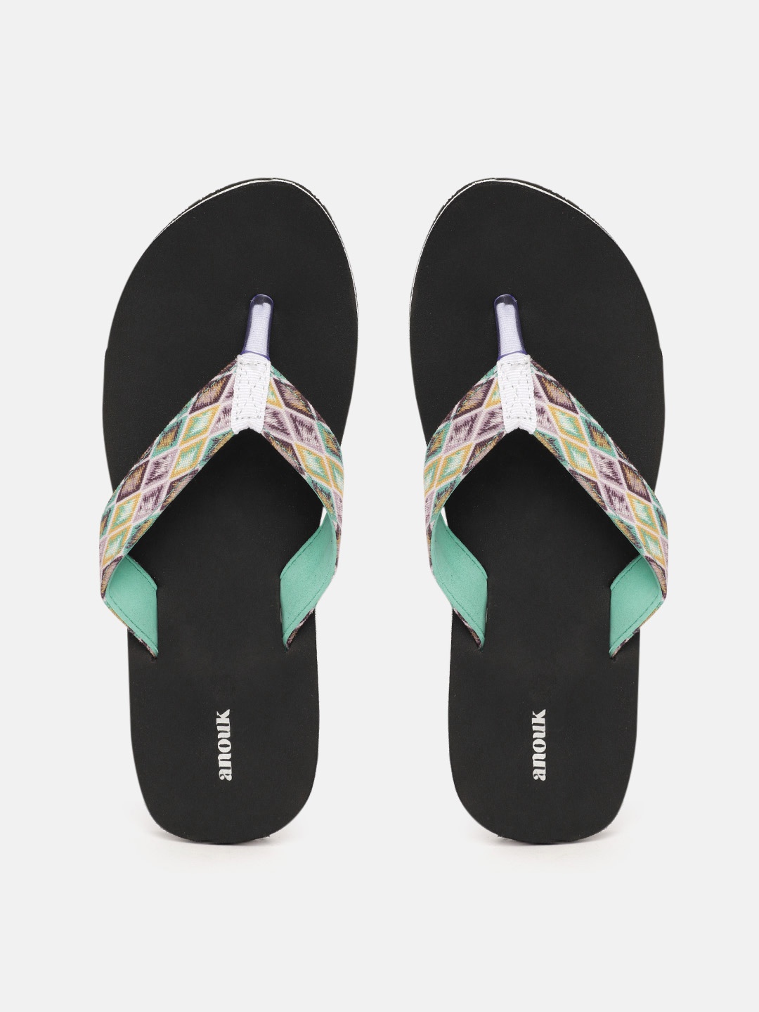 

Anouk Women Sea Green & Black Geometric Printed Thong Flip-Flops