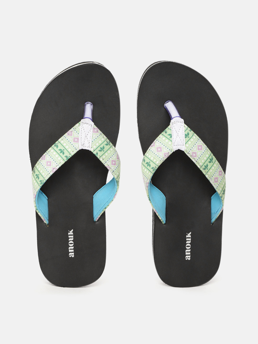 

Anouk Women Green & Black Printed Thong Flip-Flops