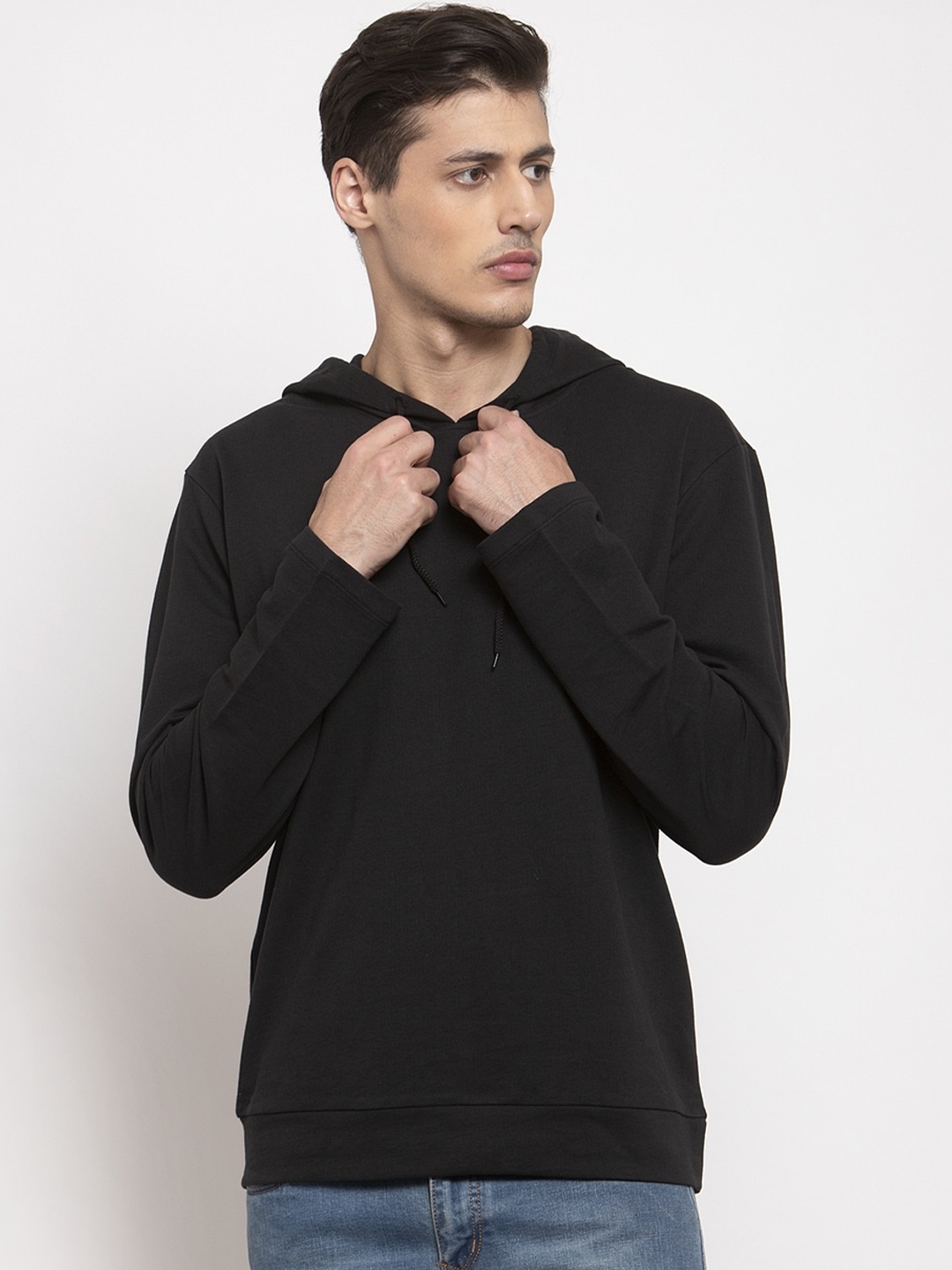 

DOOR74 Men Black Hooded Sweatshirt