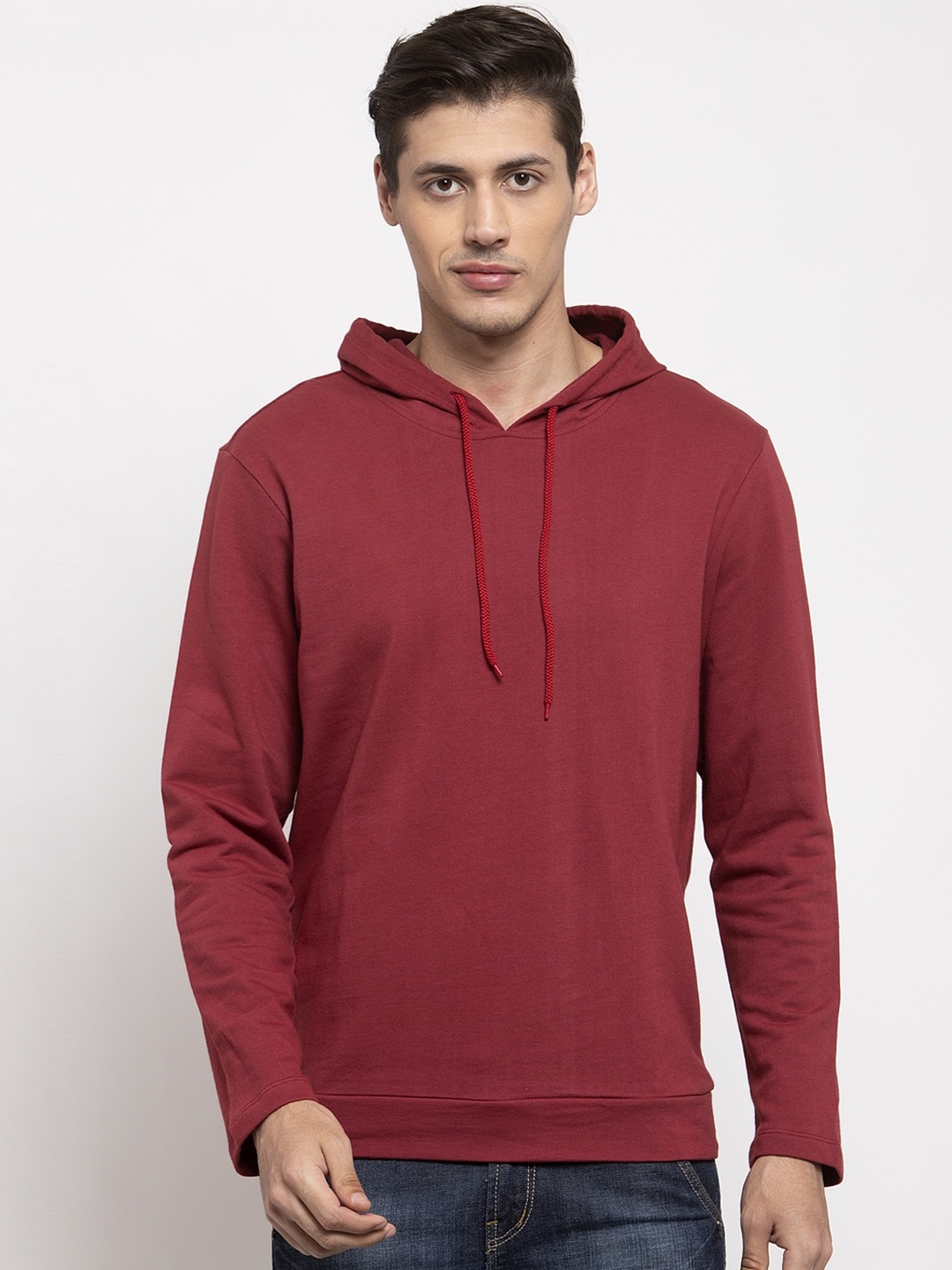 

DOOR74 Men Maroon Hooded Sweatshirt