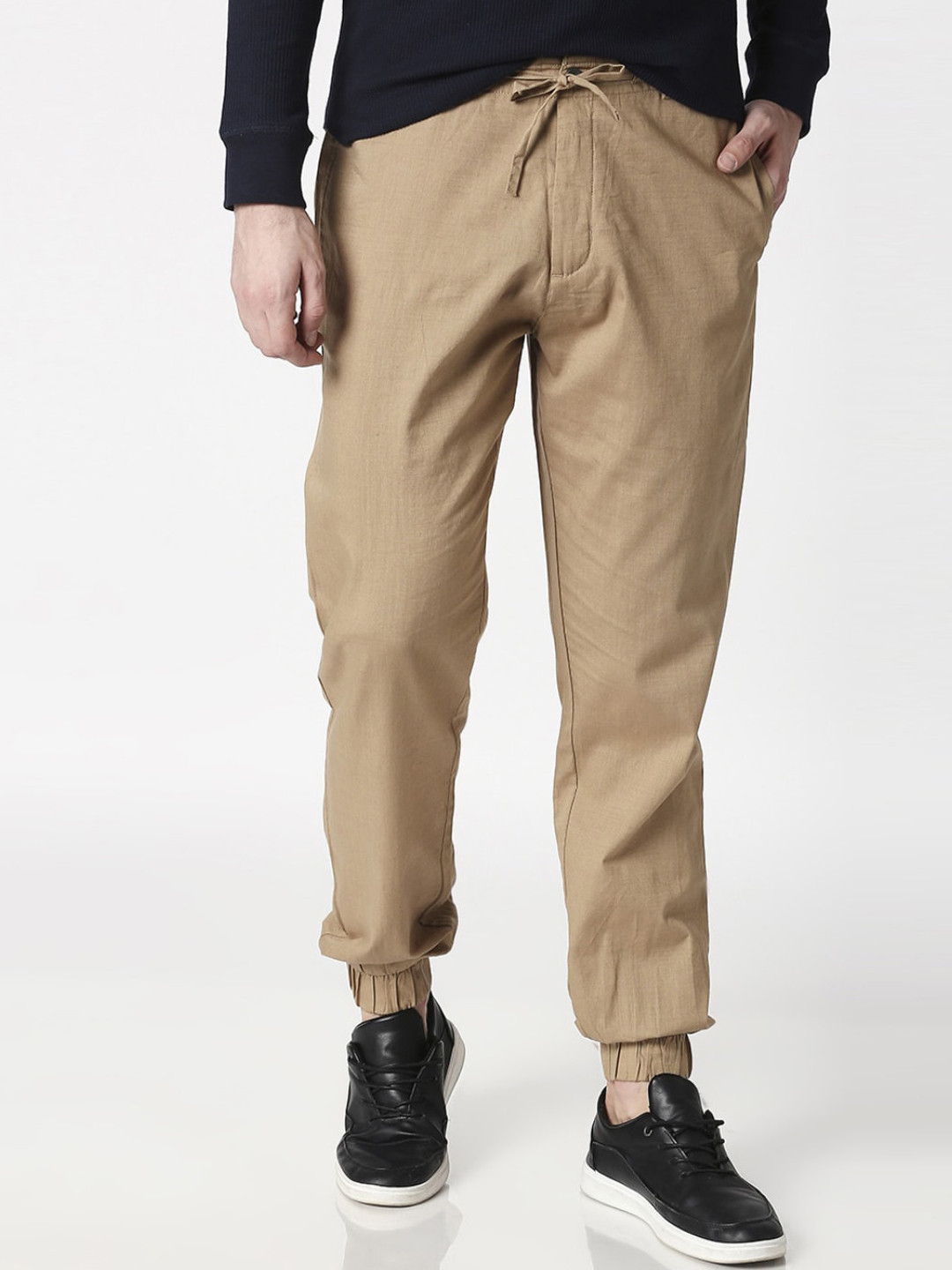 

Bewakoof Men Beige Slim Fit Joggers
