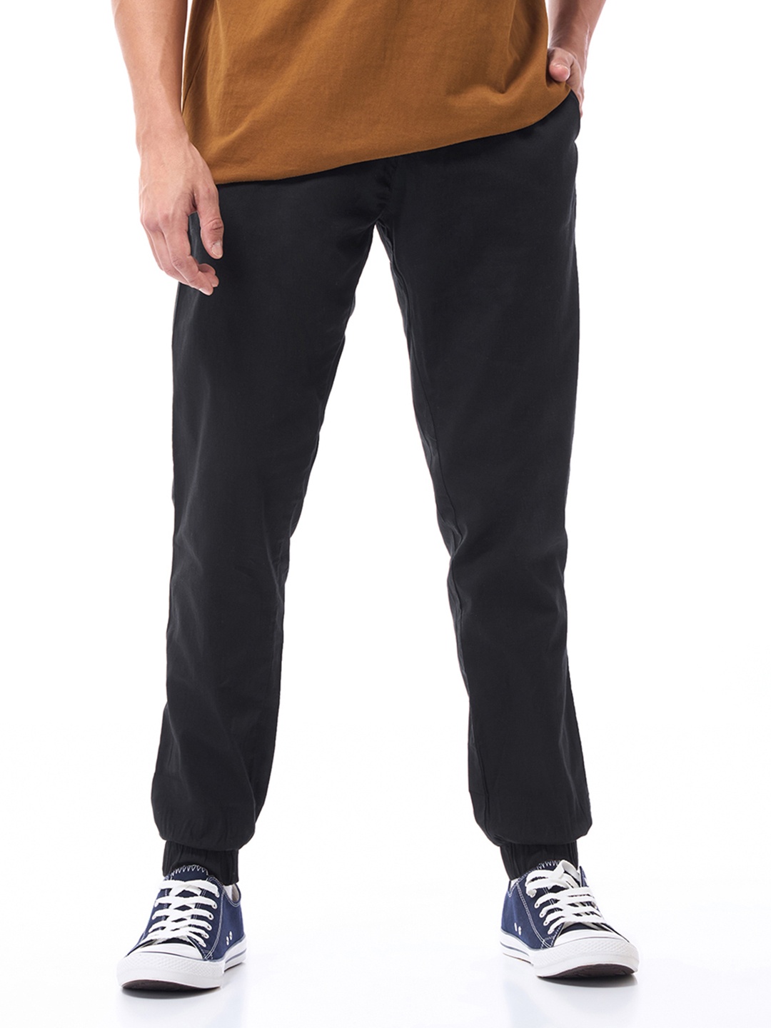

Bewakoof Black Solid Slim Fit Cotton Jogger Track Pants
