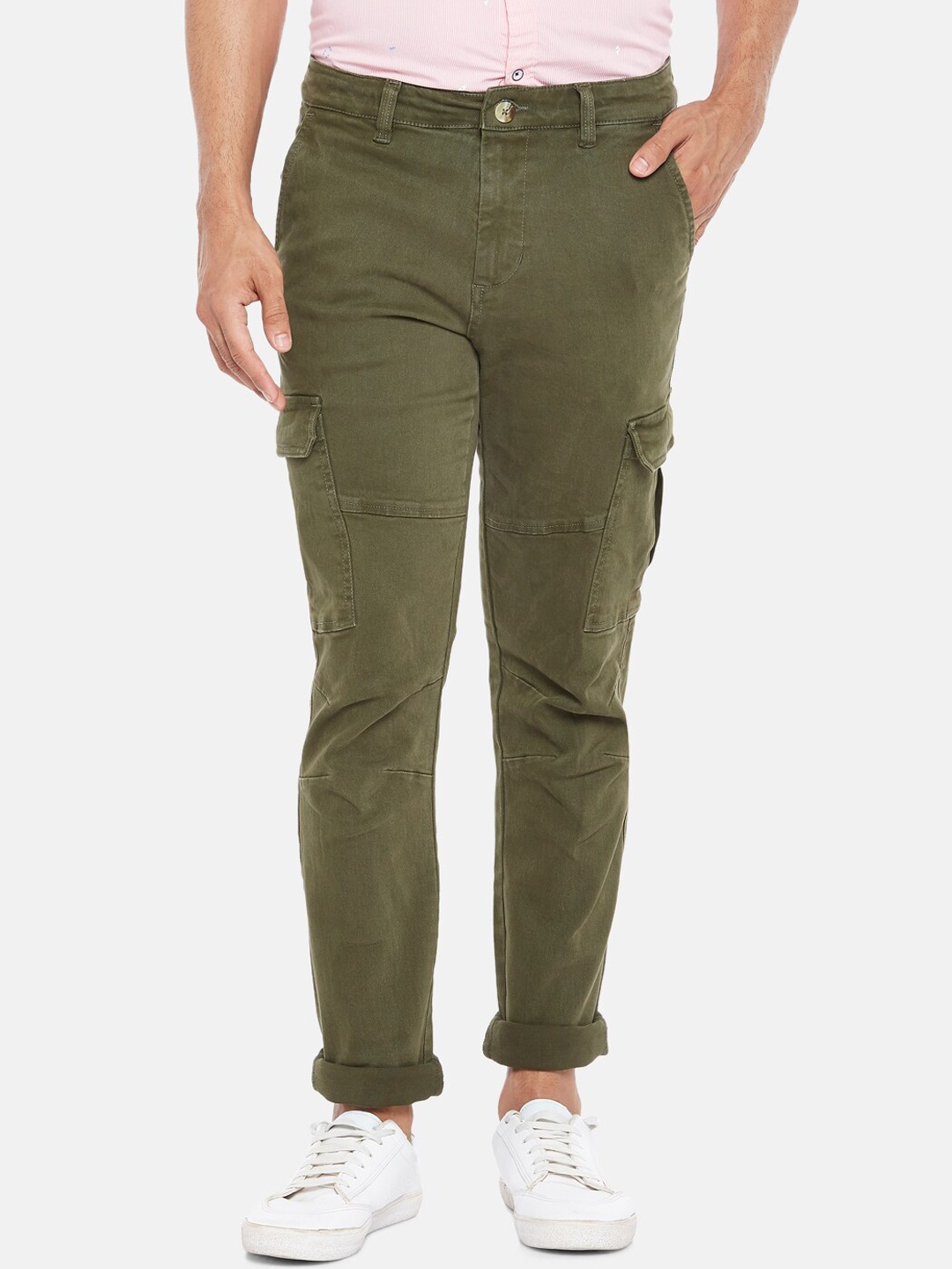 

Urban Ranger by pantaloons Men Olive Green Slim Fit Low-Rise Pure Cotton Cargos