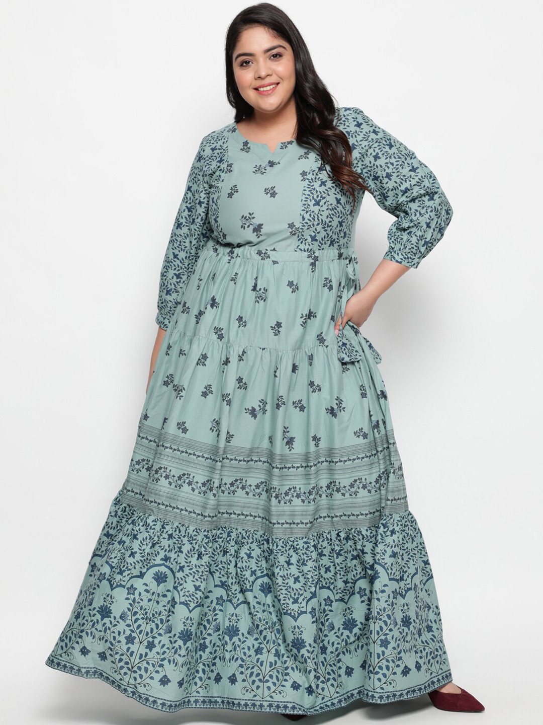 

Amydus Women Plus Size Green Floral Maxi Dress