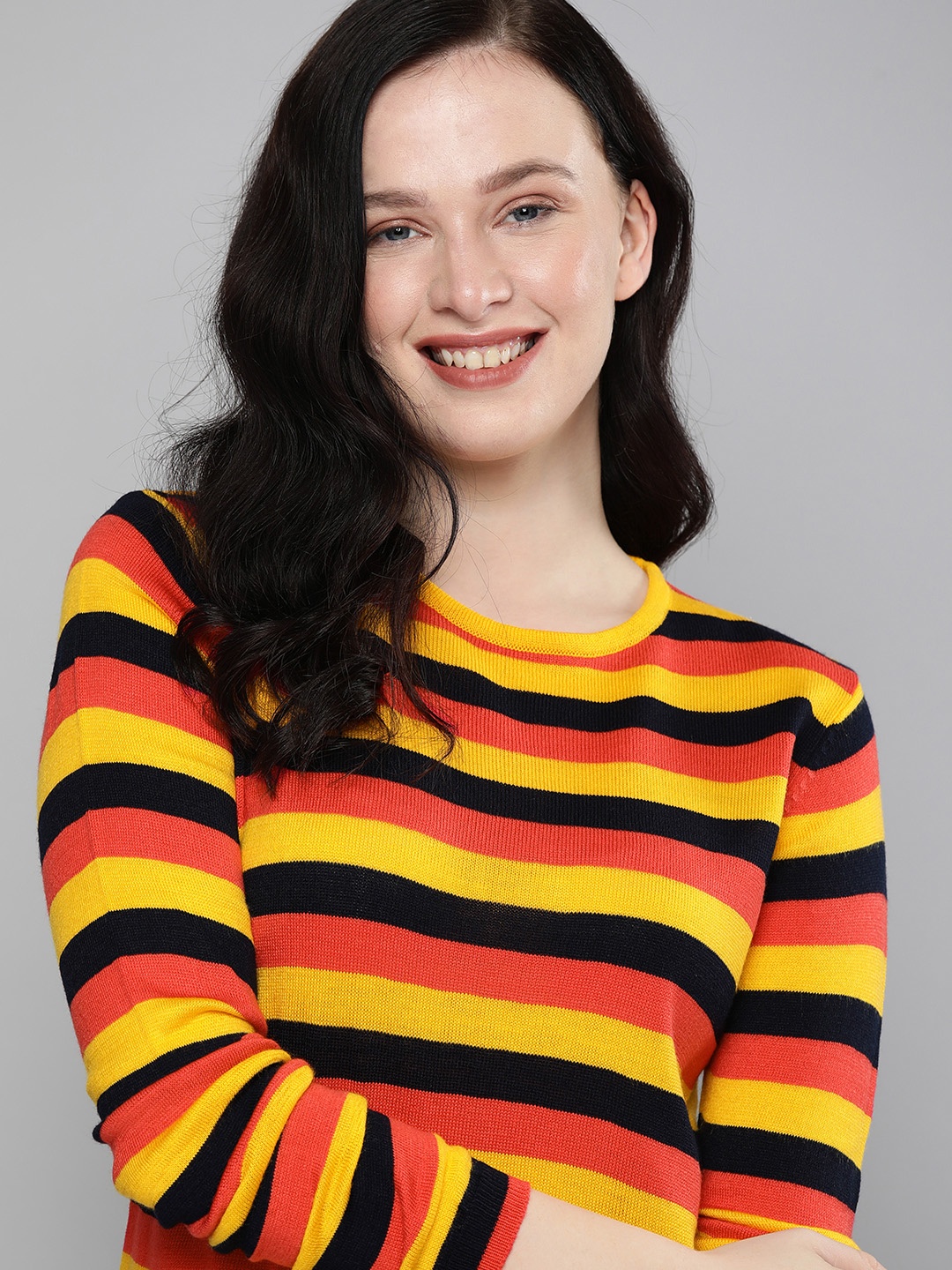 

HERE&NOW Women Multicoloured Striped Pullover Sweater, Multi