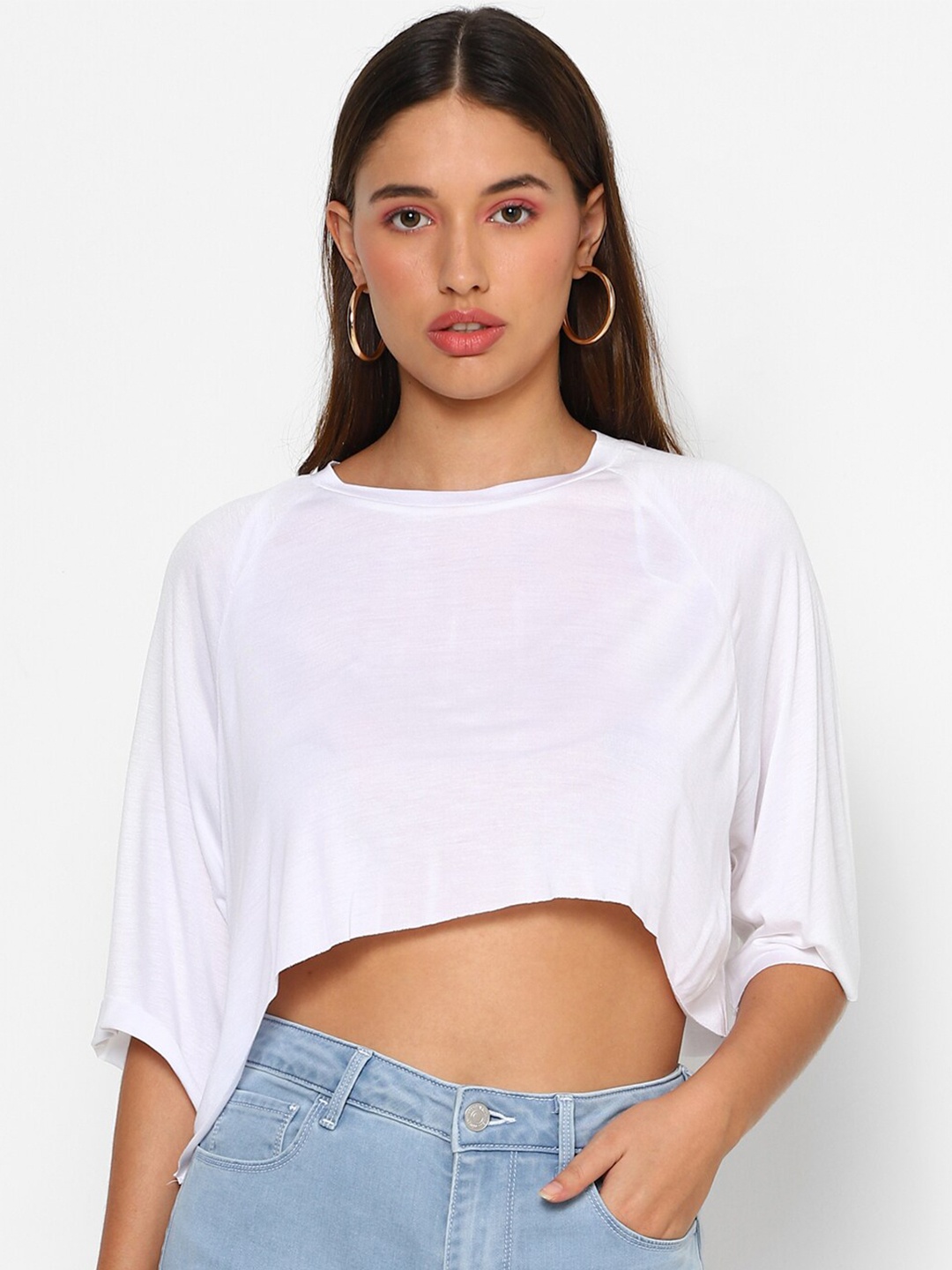 

FOREVER 21 Women White High-Low Crop Top