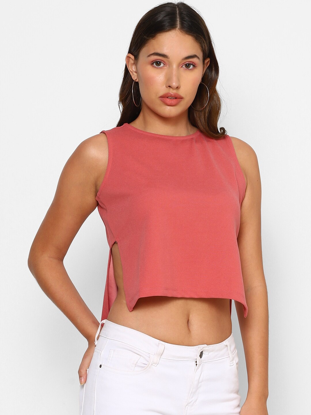 

FOREVER 21 Women Pink High-low Crop Top