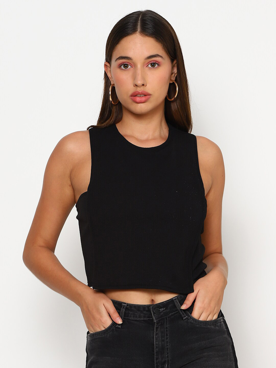 

FOREVER 21 Women Black Regular Crop Top