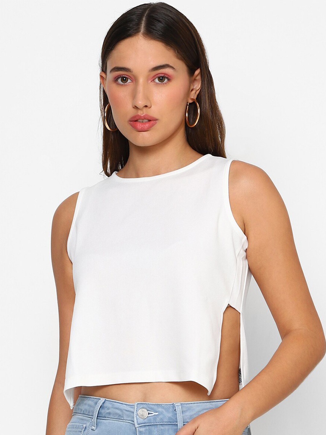 

FOREVER 21 Women White High Low Crop Top
