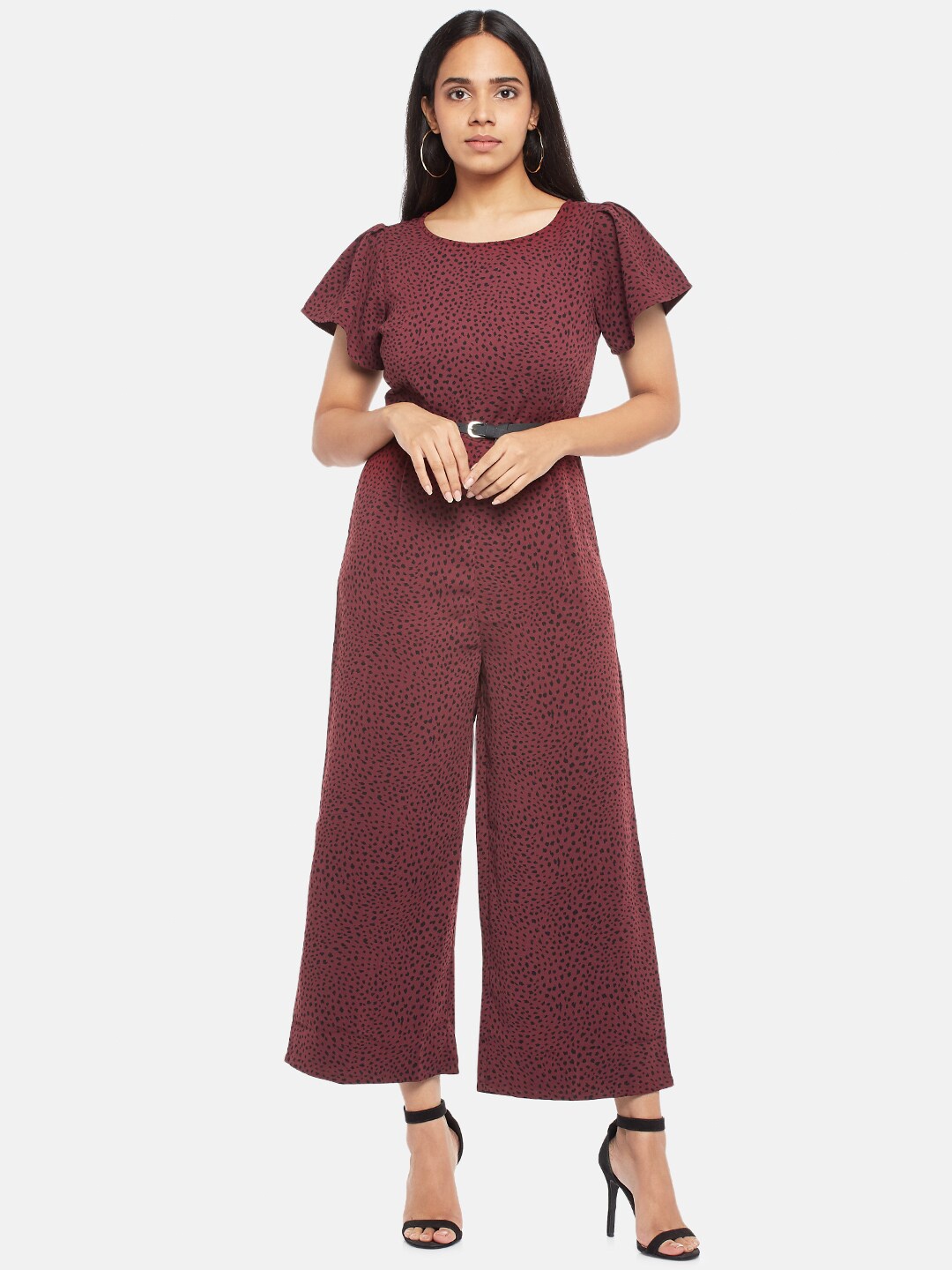

People Maroon & Black Printed Culotte Jumpsuit