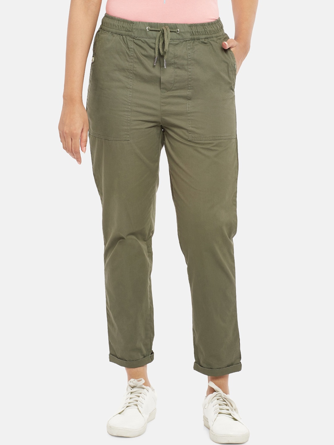

Honey by Pantaloons Women Olive Green Regular Cropped Trousers